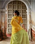 Pure Yellow Kalamkari Digital Printed Cotton Linen Saree