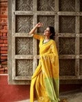 Pure Yellow Kalamkari Digital Printed Cotton Linen Saree