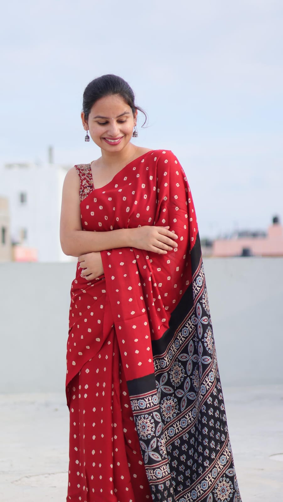 RED COLOR AJRAKH SAREE