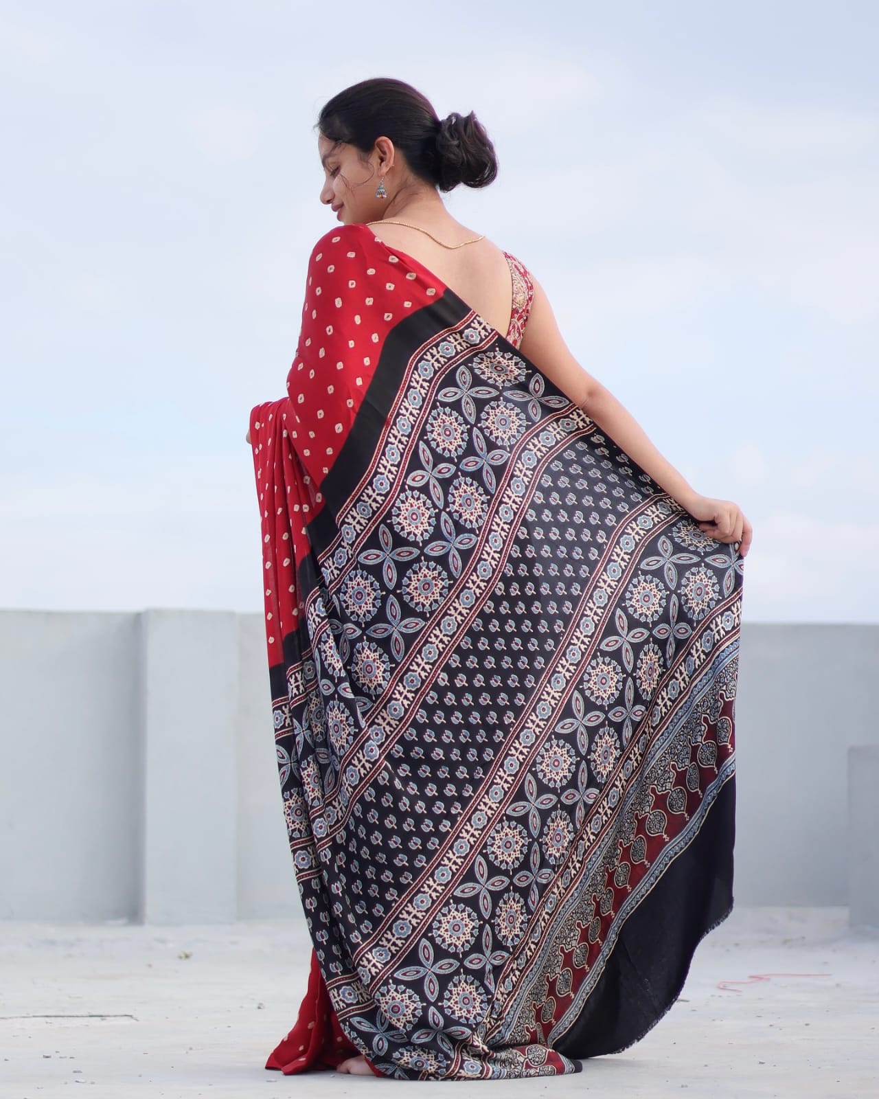 RED COLOR AJRAKH SAREE