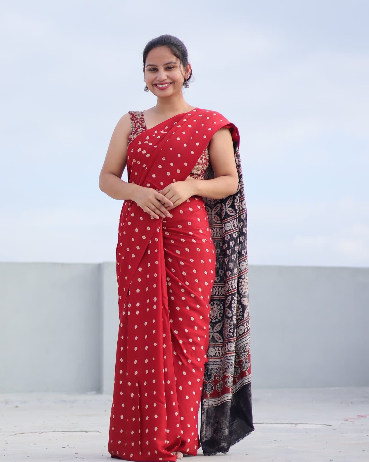 RED COLOR AJRAKH SAREE