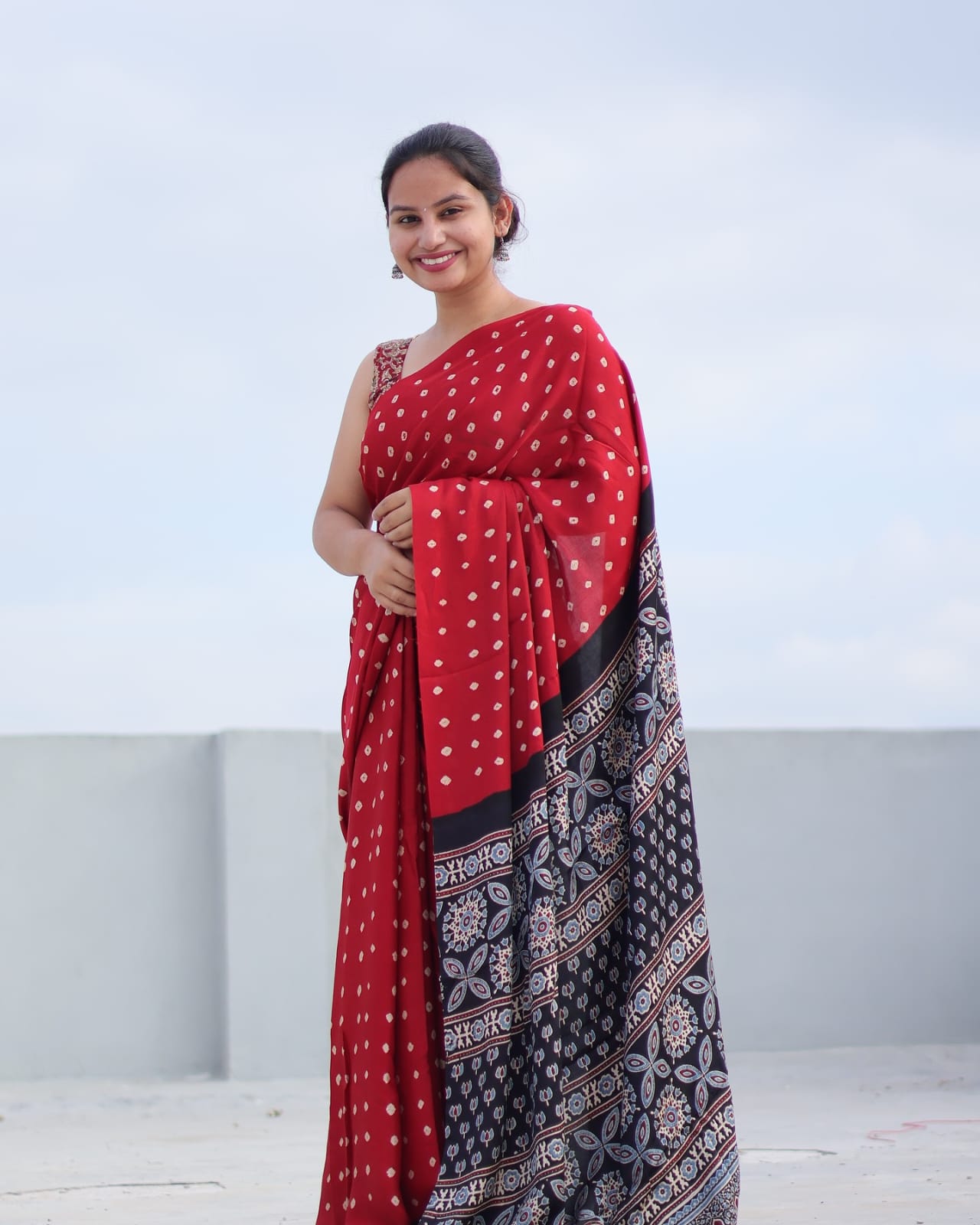 RED COLOR AJRAKH SAREE