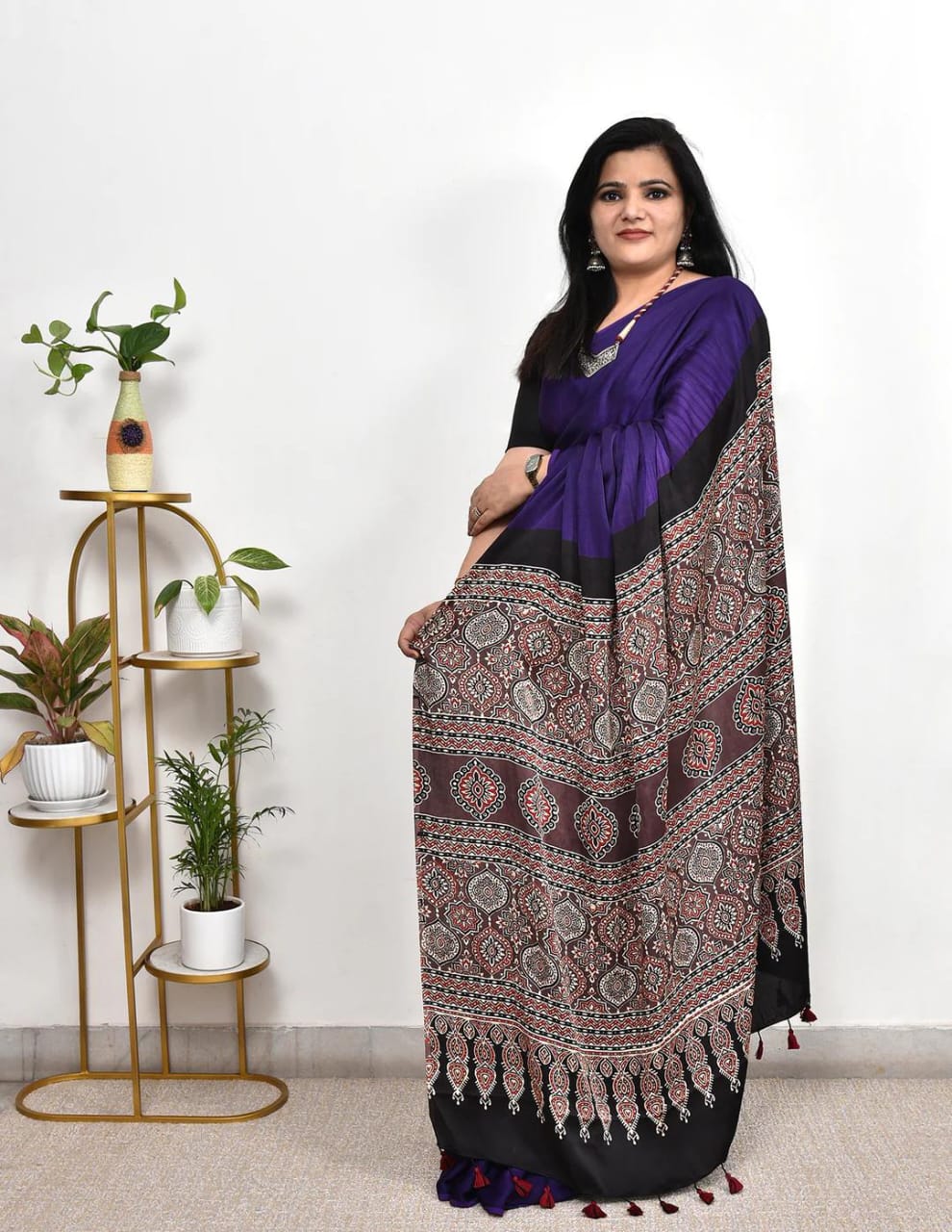 PURPLE COLOR AJRAKH SAREE.