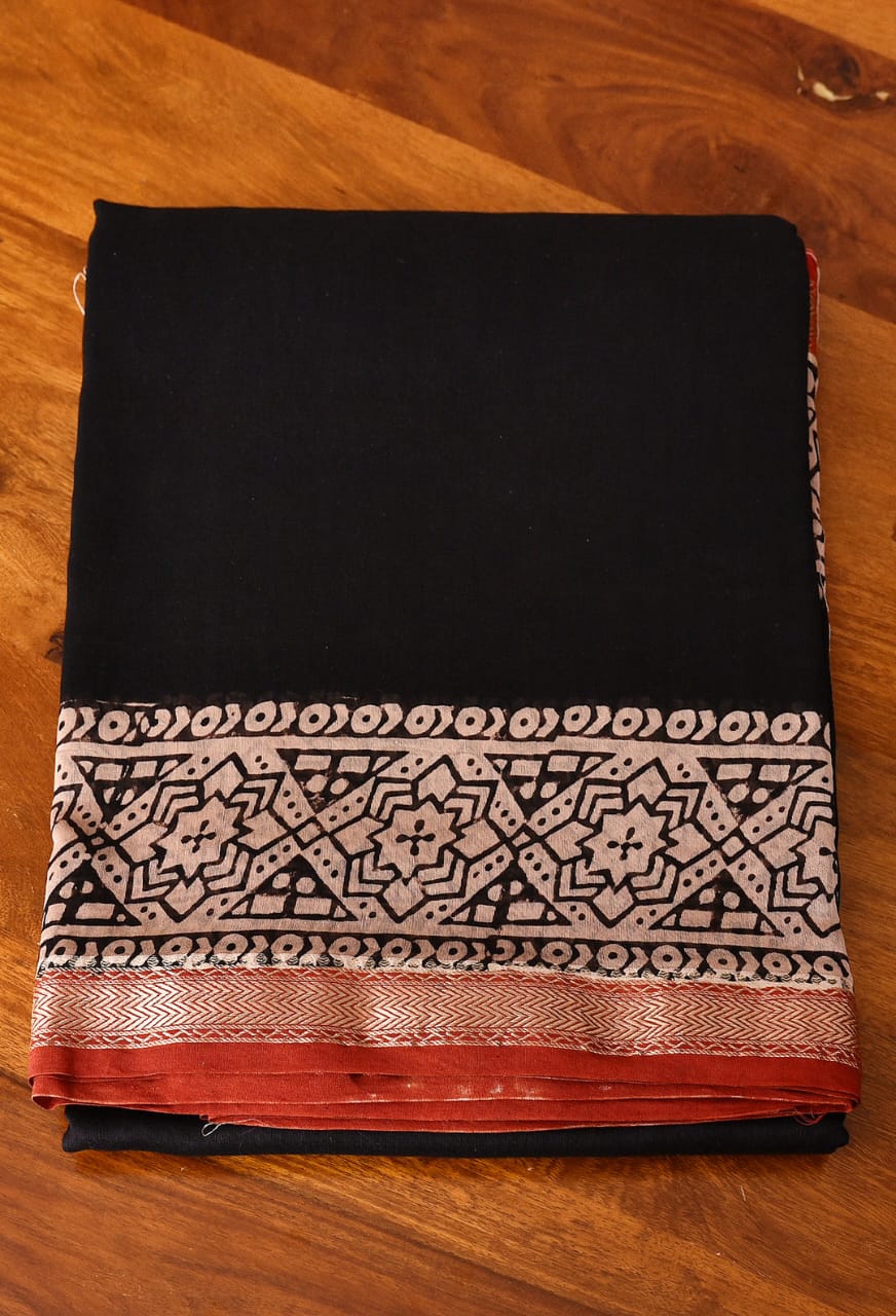 Black and maroon ajrakh saree