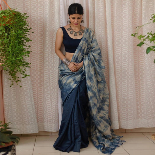 BLUE COLOR HALF AND HALF SAREE