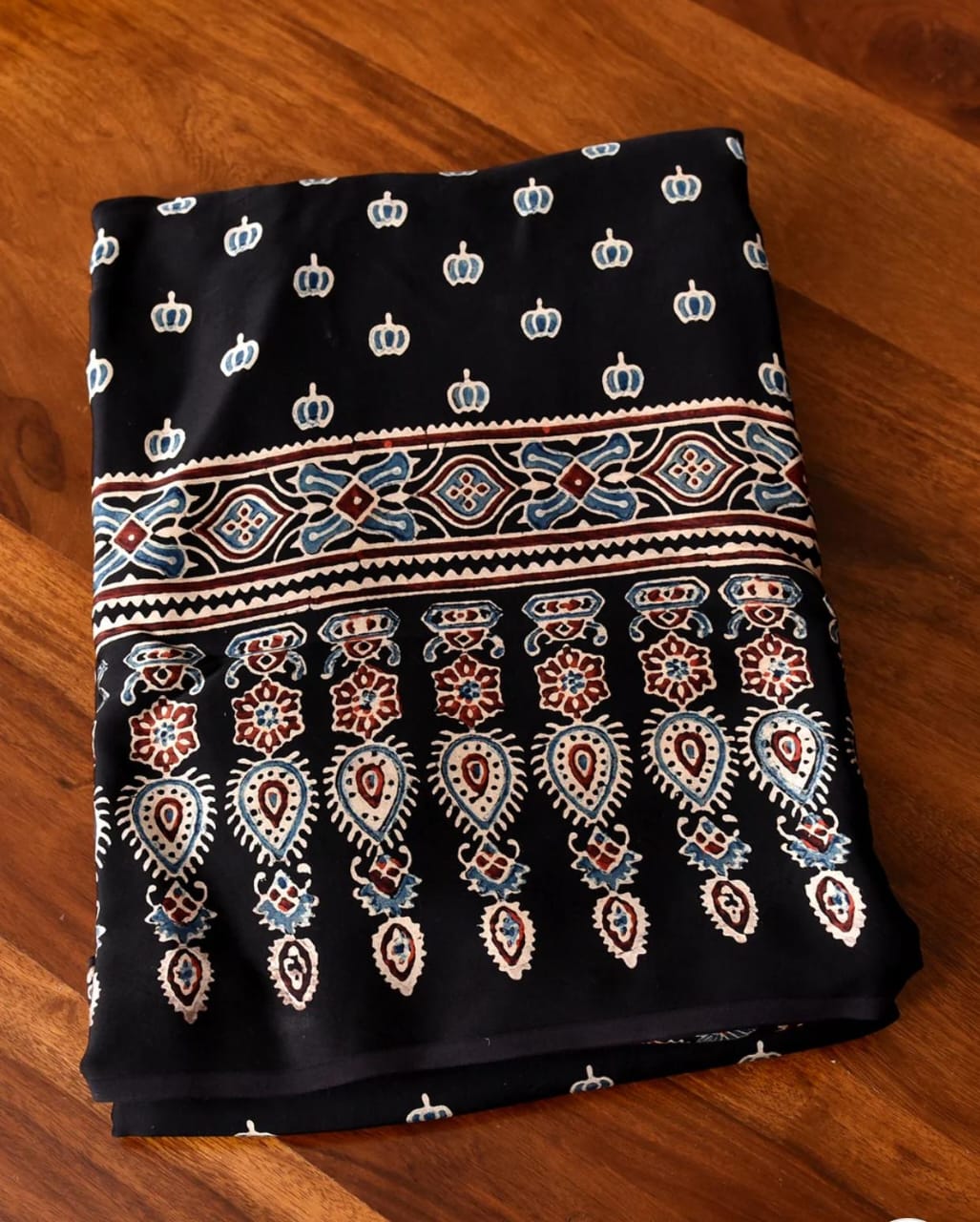 STYLISH BLACK COLOR AJRAKH SAREE..