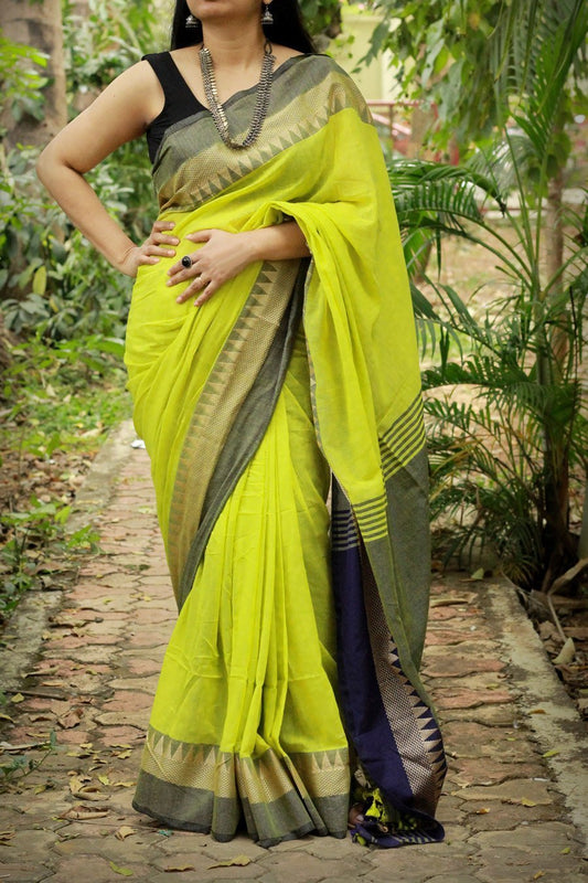 Leaf Green Color Linen Saree