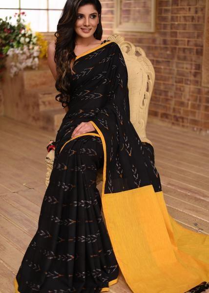 Wonderfull Black Color Digital Printed Linen Saree