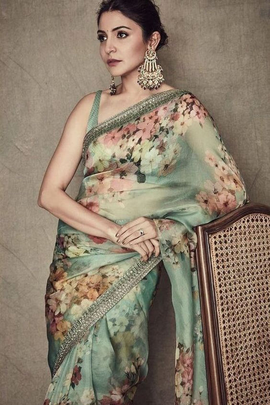 PRETTY DUSTY PISTA COLOR KALAMKARI DIGITAL PRINTED COTTON LINEN SAREE