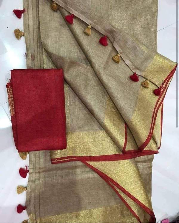 Attractive Brown Color Linen Saree