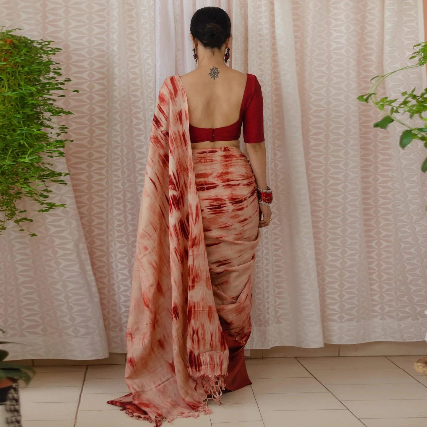 Rust Half And Half Digital Cotton Linen Printed Saree